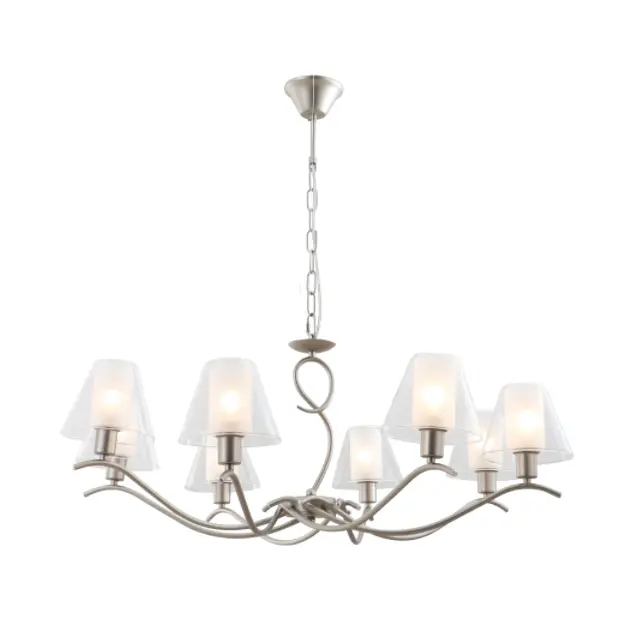8-Licht-Doppelglas-Kronleuchter mit Satin-Nickel-Finish