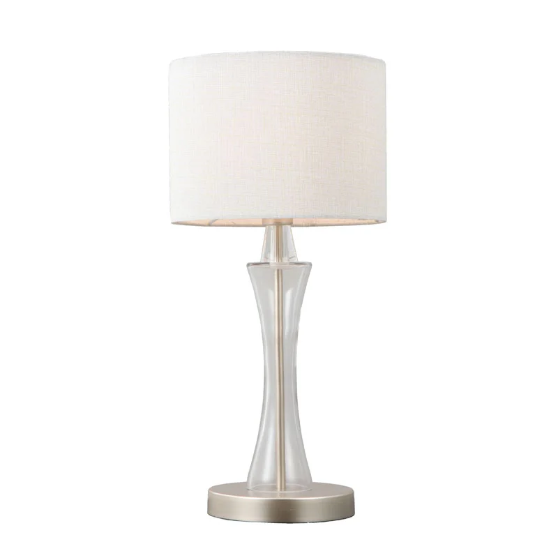 Zeitgenössische cremeweiße Textil-Tischlampe
