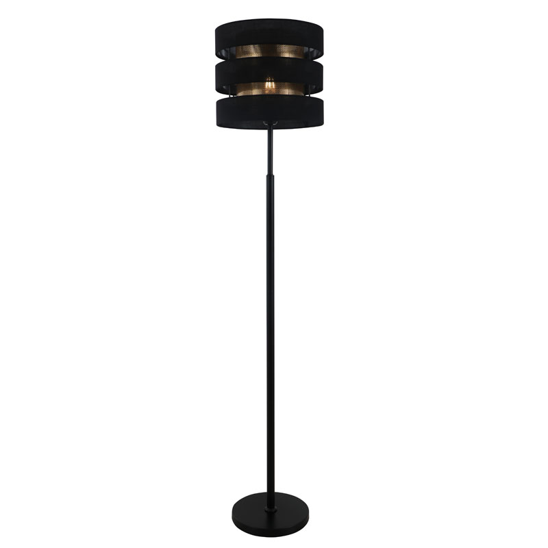 Schwarze Stehlampe mit zwei Schirmen