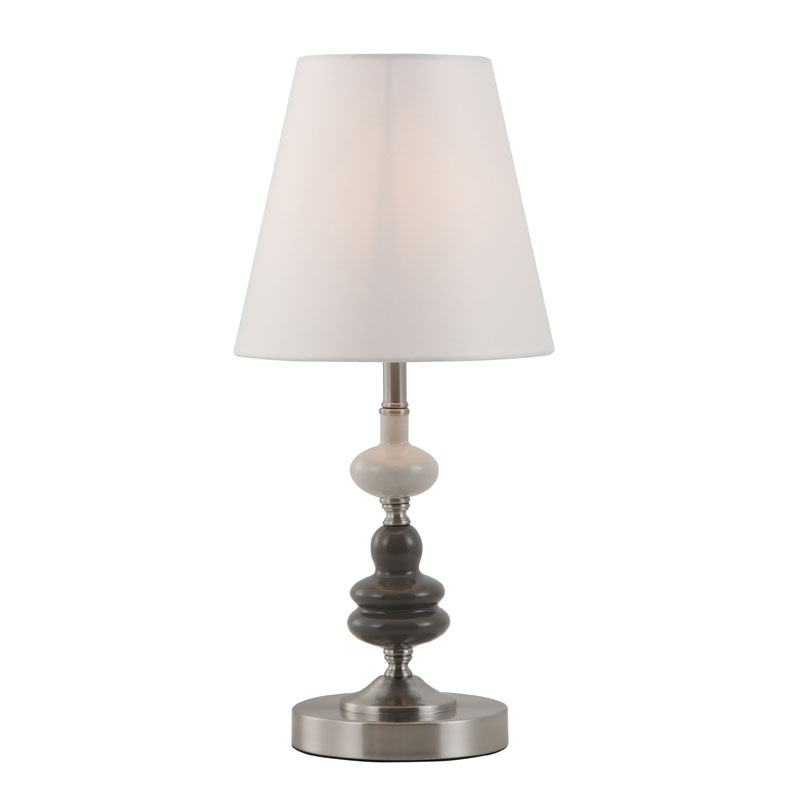Moderne Trommel-Tischlampe mit cremefarbenem Schirm
